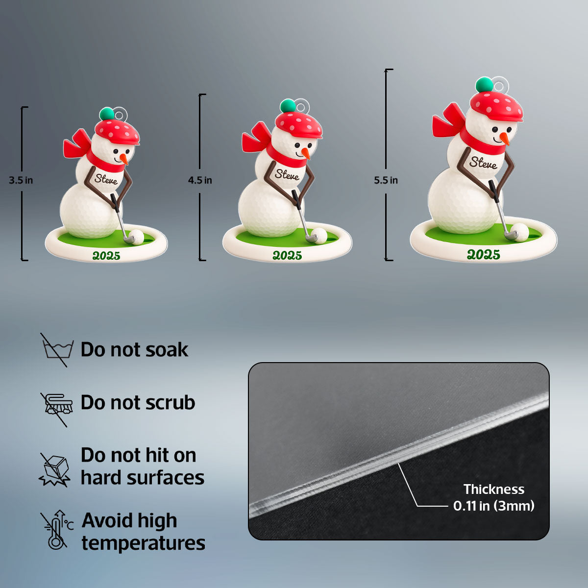 Snowman Playing Golf - Personalized Acrylic Ornament - Christmas Gift for Golfer