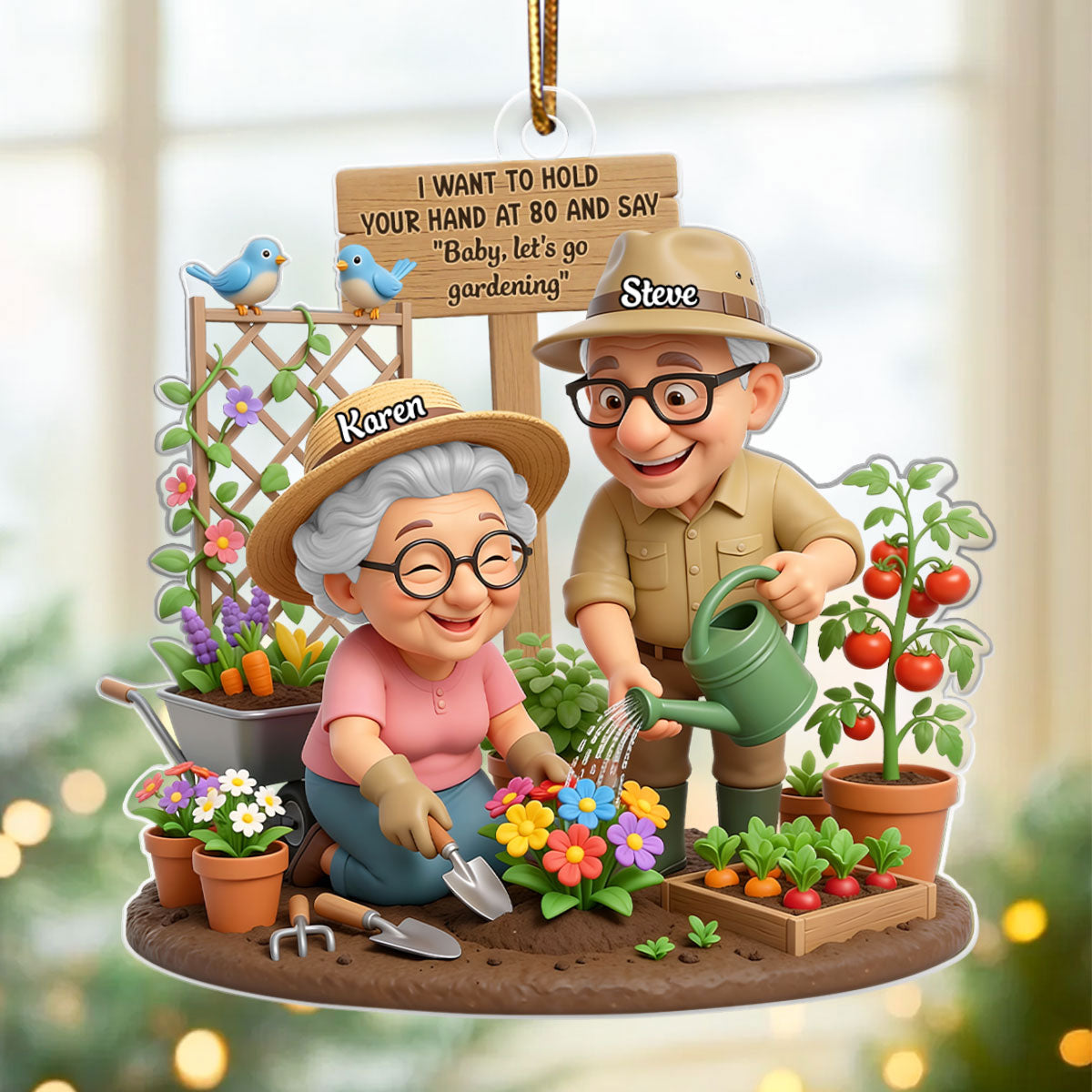Baby Let's Go Gardening Old Couple - Personalized Acrylic Ornament - Christmas Gift For Him, For Her, For Couple