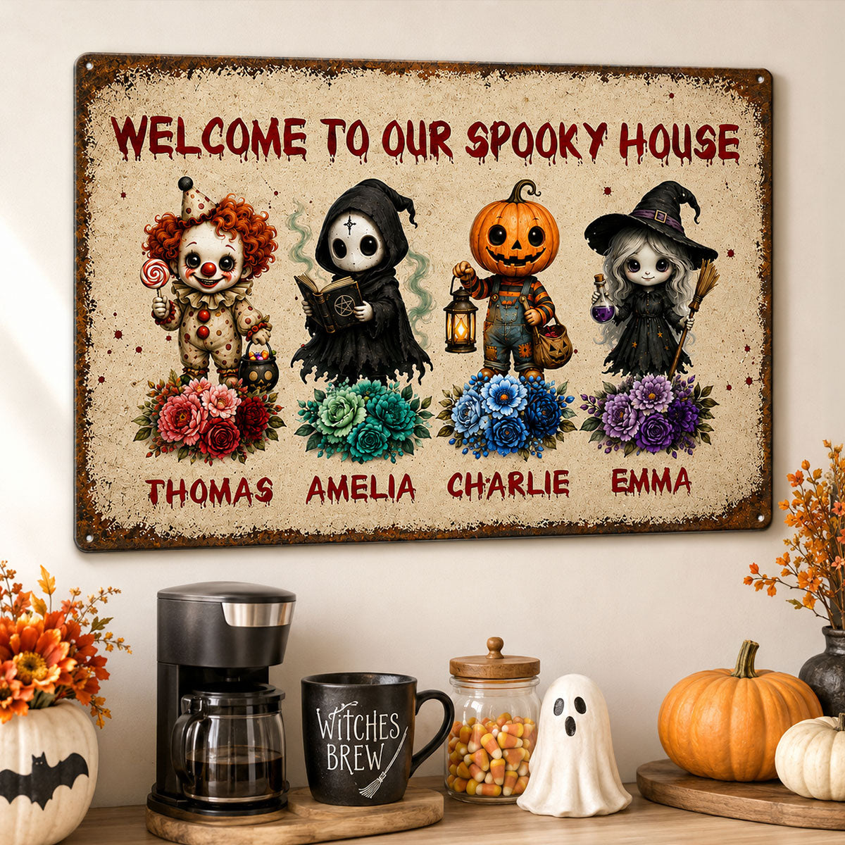 Welcome To Our Spooky House - Personalized Metal Sign - Halloween Decor Gift, Gift For Family