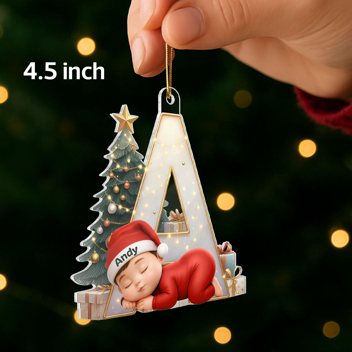 Baby Sleeping Initial Letter Monogram - Personalized Acrylic Ornament - Christmas Gift for Grandkids, Baby, Newborn