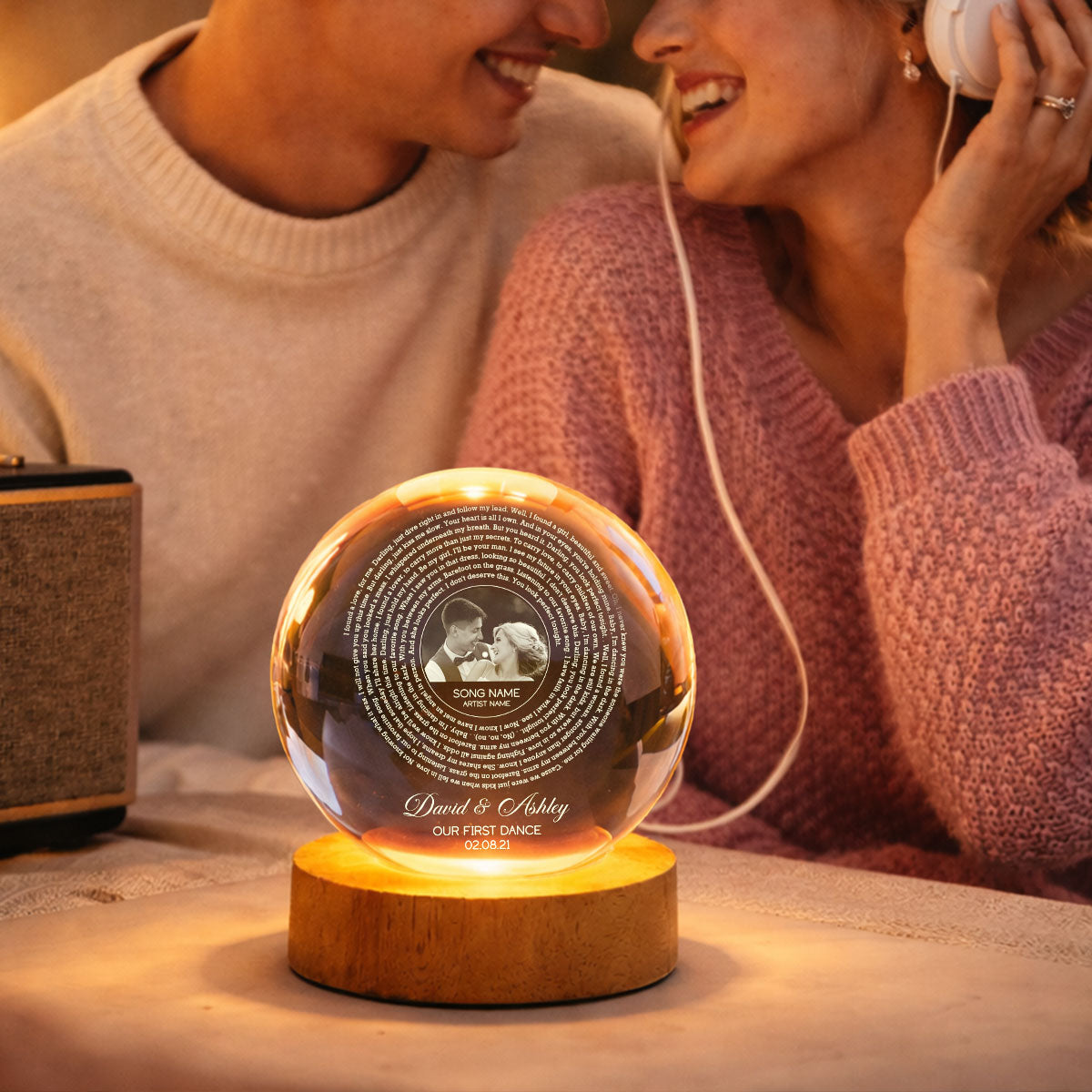 Custom Song Lyrics Our Favorite Song - Personalized Crystal Ball LED Night Light - Sentimental Valentine's Day Gift for her, for him