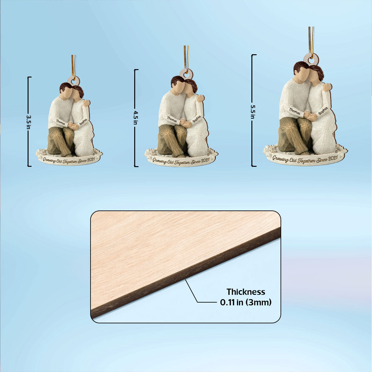 3D Effect Couple Grow Old Together - Personalized Wooden Ornament - Anniversary, Valentine's Day Gift For Him, Gift For Her