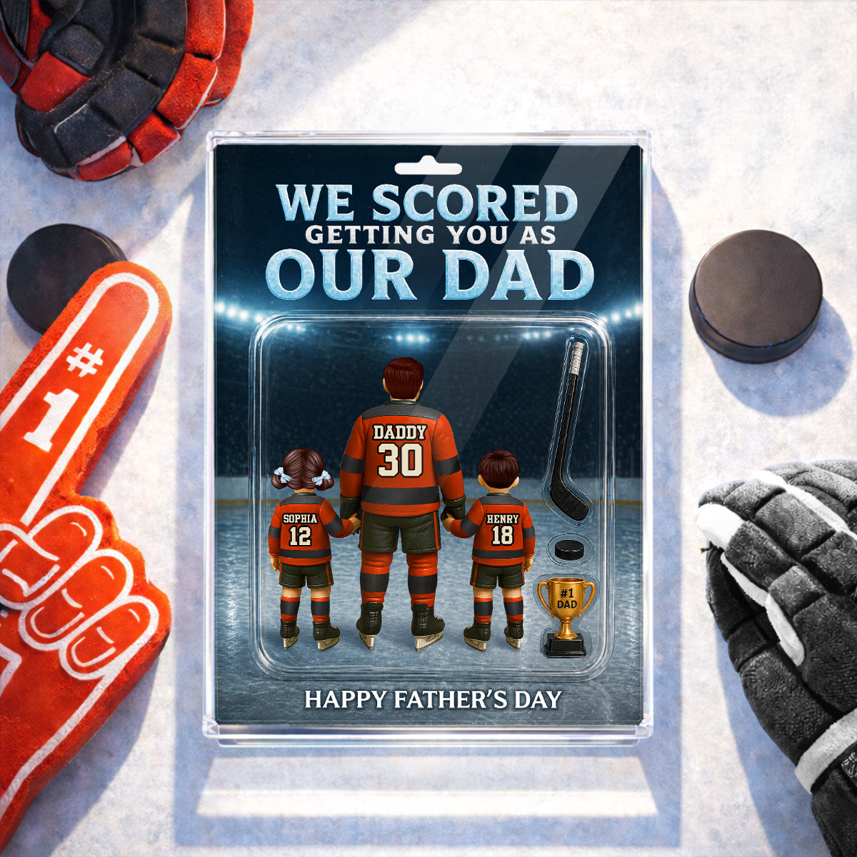 Hockey Dad We Scored Getting You As Our Dad - Personalized Acrylic Block Plaque -  Gift For Hockey Dad, Husband