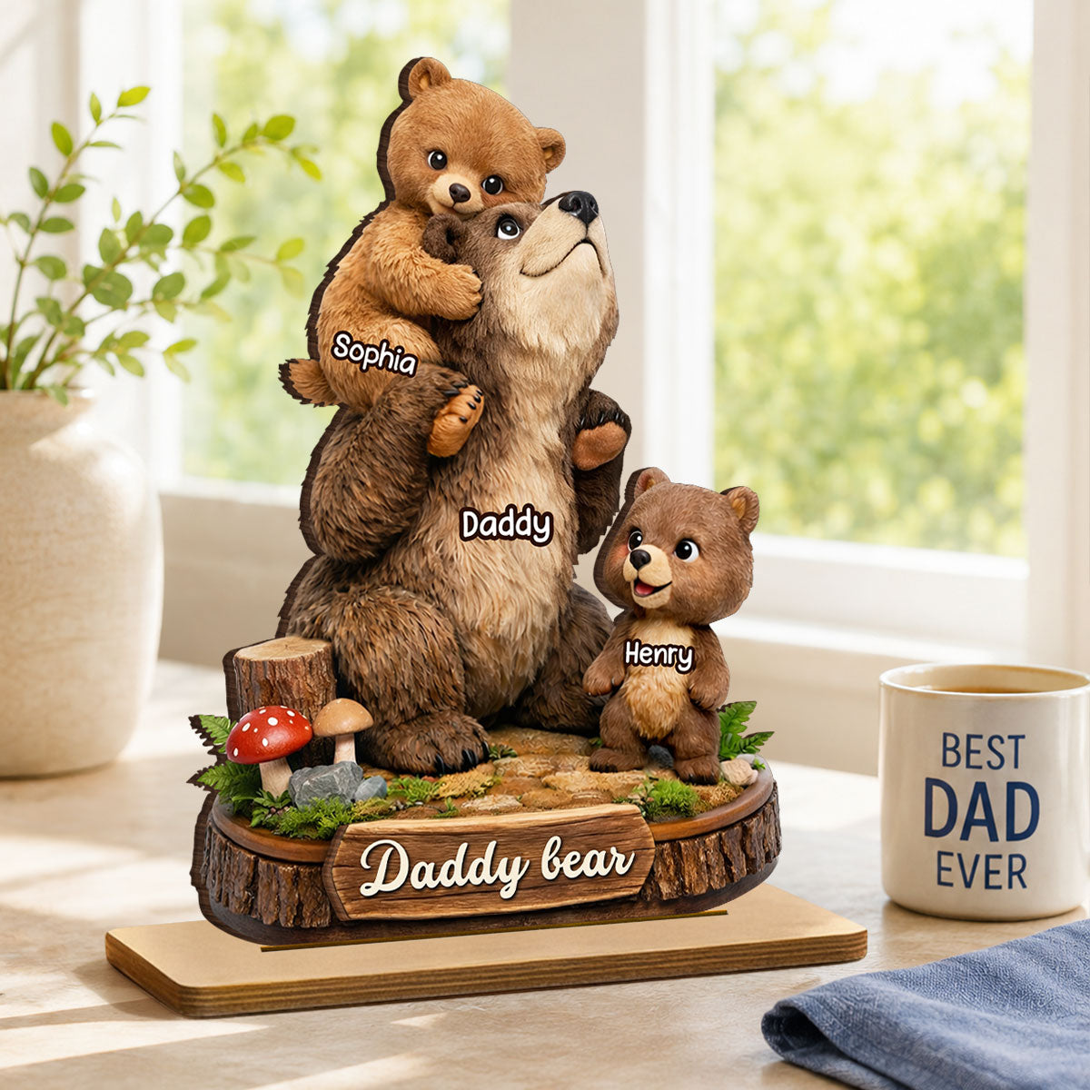 Papa Bear Grandpa Bear - Personalized 2-Layered Wooden Plaque - Heartfelt Gift for Dad, Grandpa