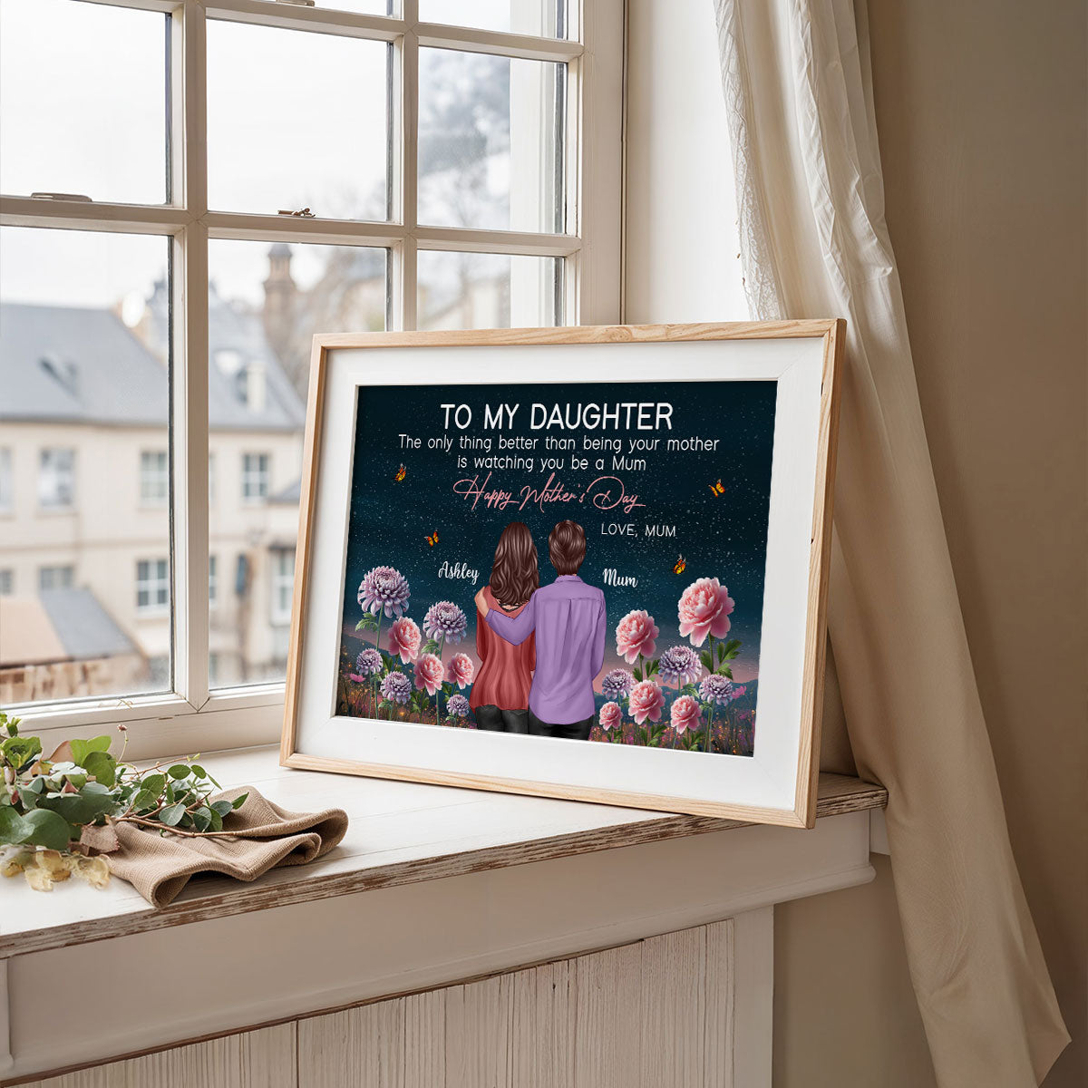 To My Daughter From Mum Birth Month Flower Beautiful Hill At Night - Personalised Poster - Mother's Day Gift