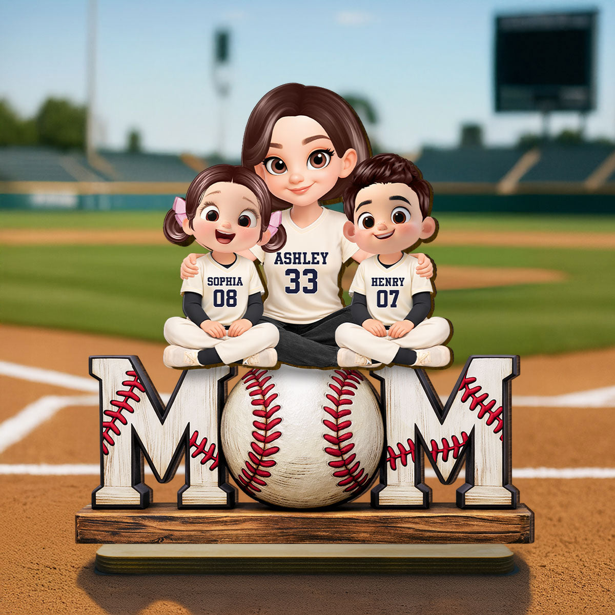 Baseball Mom and Kids - Personalized 2-Layered Wooden Plaque - Heartfelt Gift for Mom