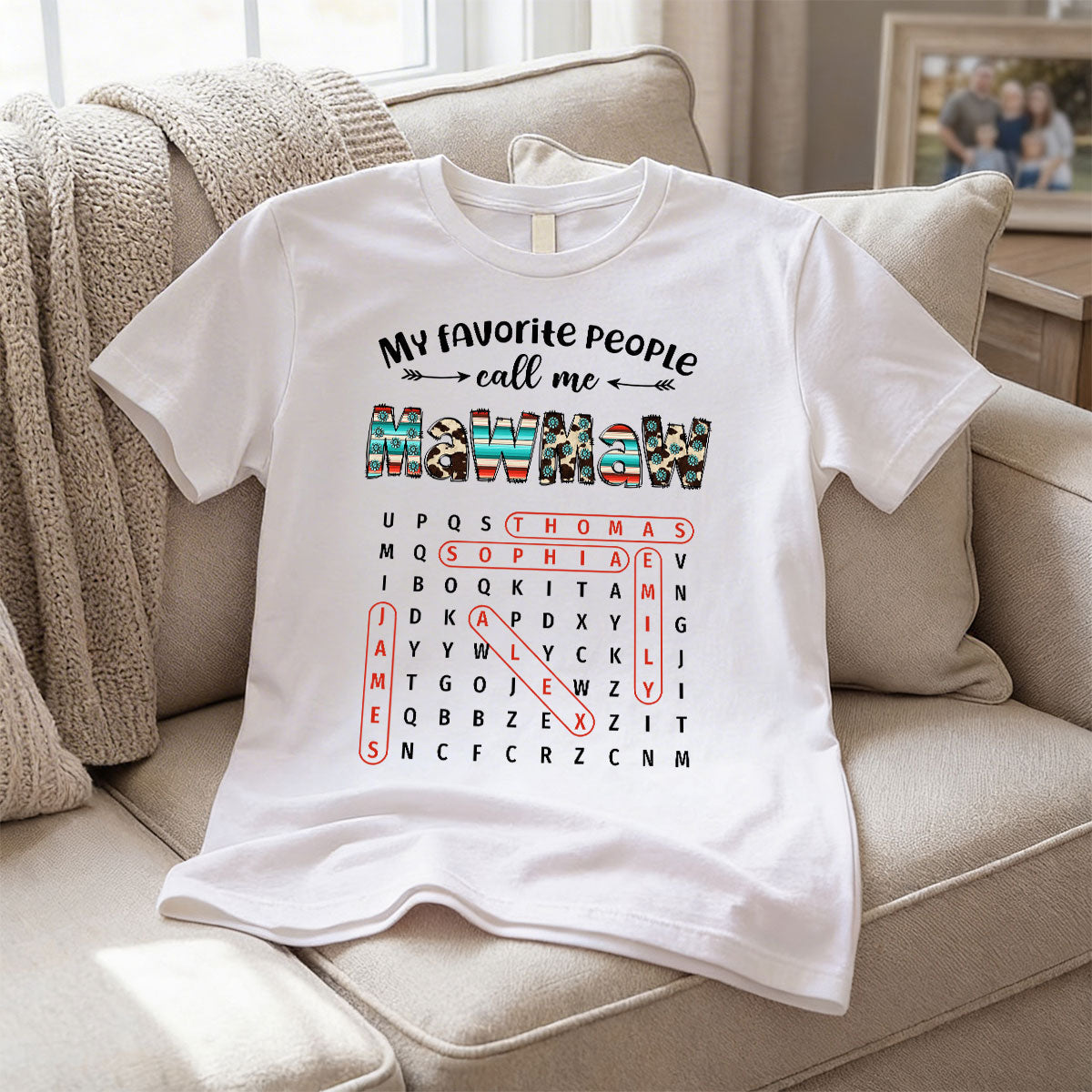 My Favorite People Call Me Grandma Western Cowhide Pattern Word Search Puzzle - Personalized Shirt - Gift For Grandma Mom