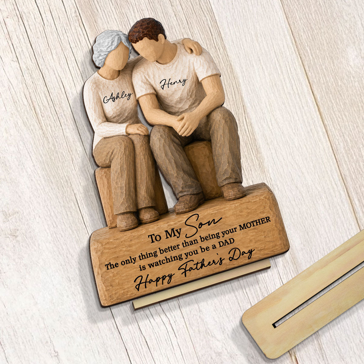 To My Son Watching You Be A Dad From Mom 2D Flat - Personalized 2-Layered Wooden Plaque -  Gift For Son