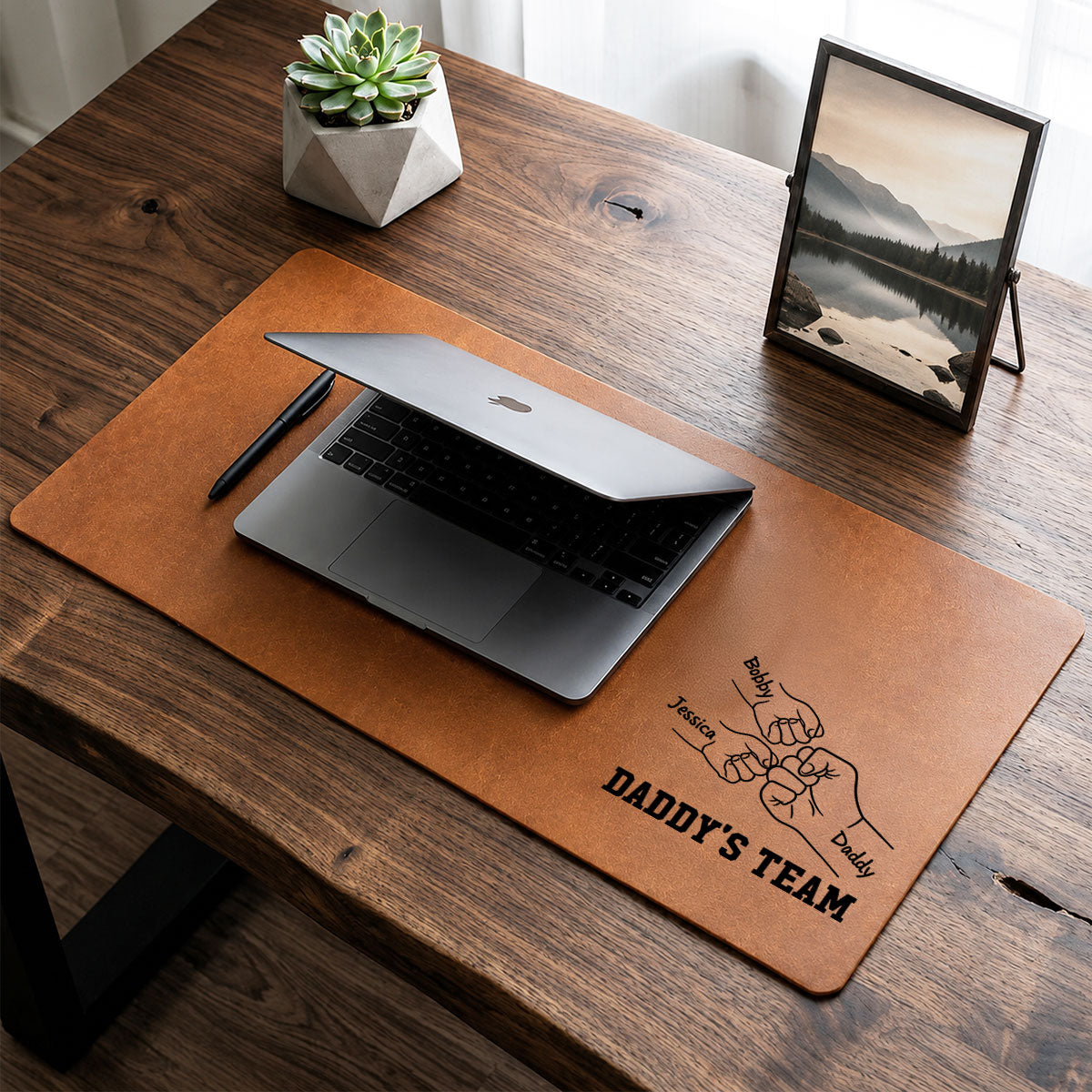 Daddy's Team Fist Bump Outline - Personalized Desk Mat - Father's Day Gift For Dad, Husband