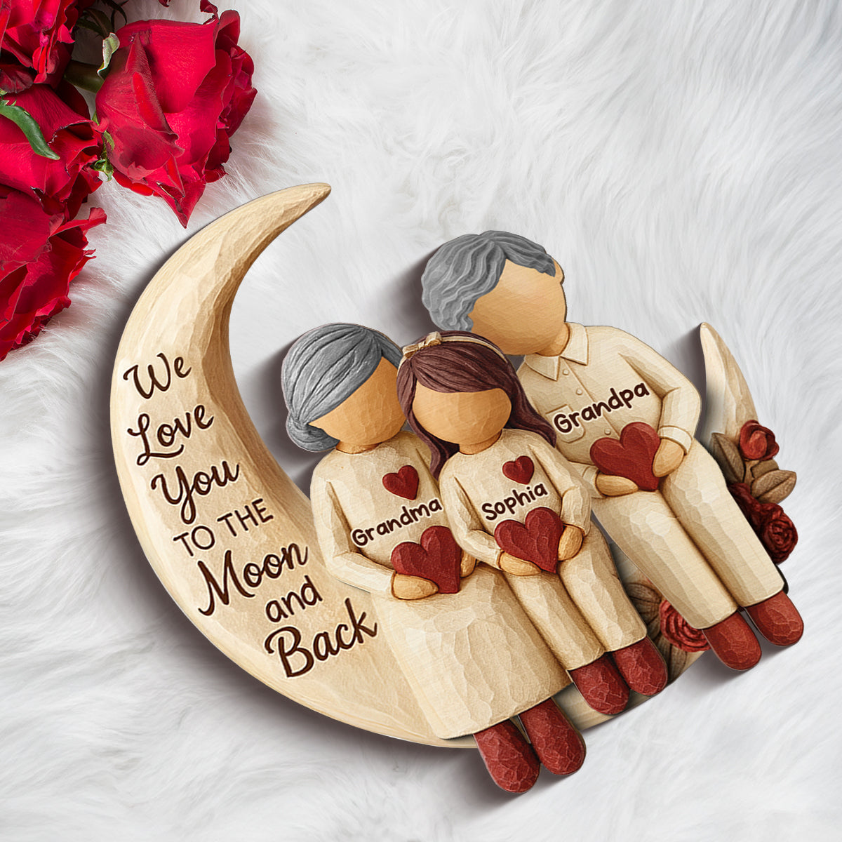 Grandma Grandkids on Moon - Personalized Standing Wooden Plaque - Nostalgia Rustic Home Decor for Grandma