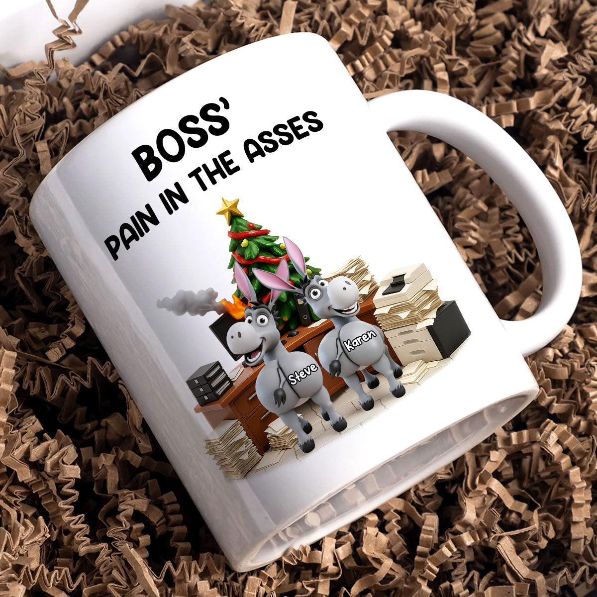 Funny Boss Christmas Pain in the Asses - Personalized Mug - Custom Employee Gift Exchange, White Elephant Gift
