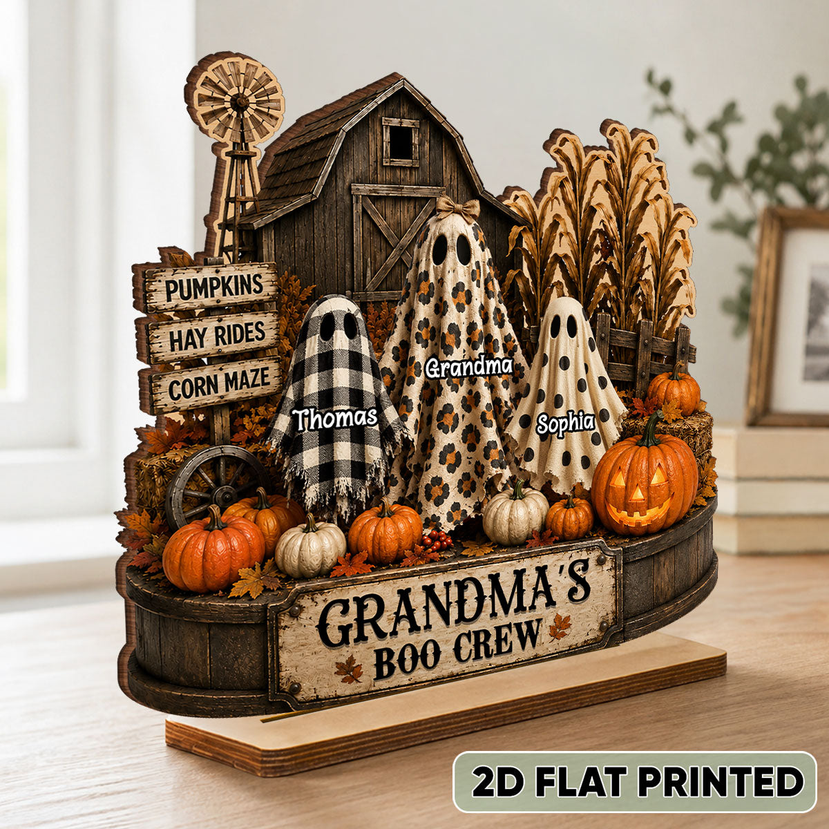Grandma's Boo Crew Pumpkin Patch - Personalized 2-Layered Wooden Plaque - Halloween Fall Decor for Grandma