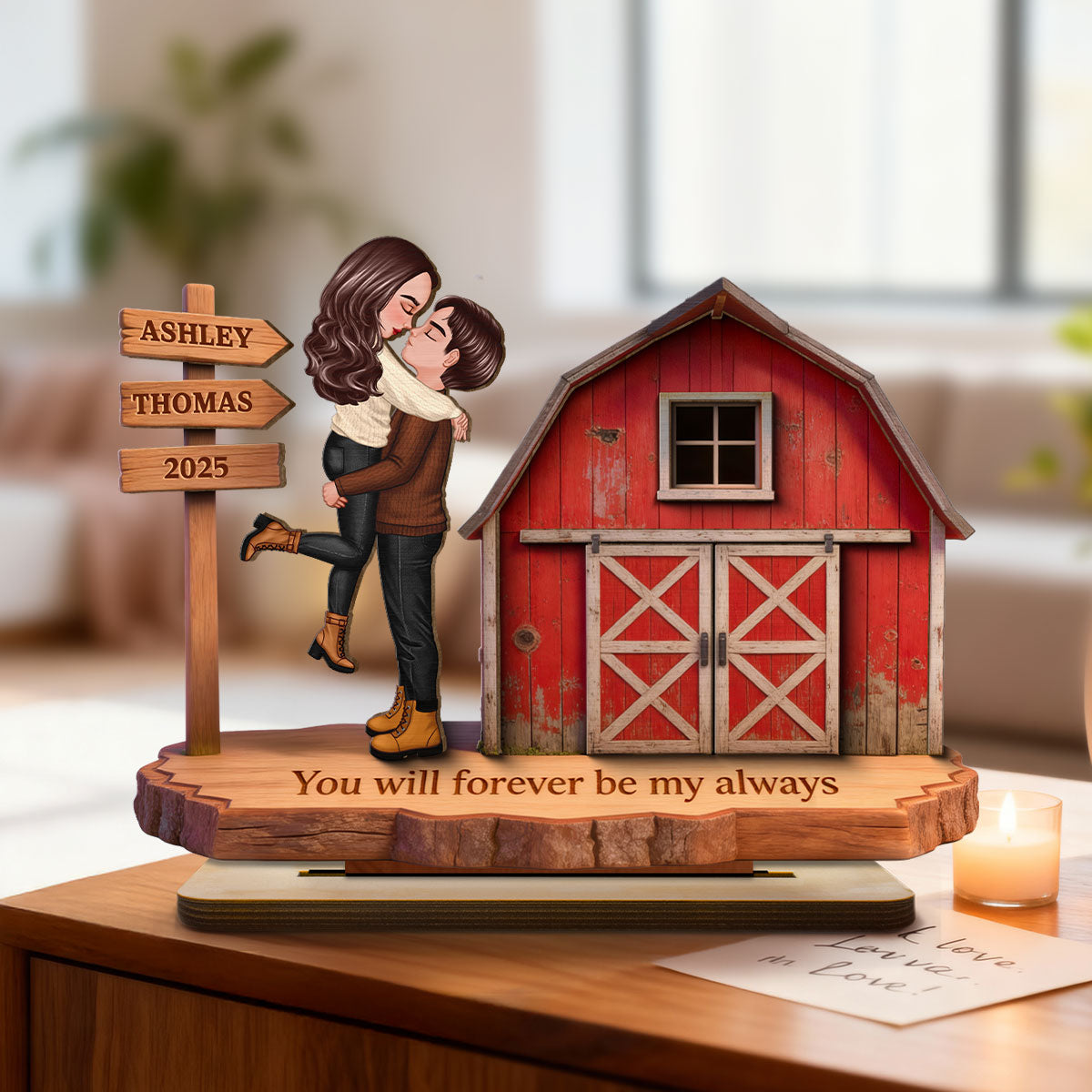 Nostalgia Barn House Eternal Love Couple Sign Posts - Personalized 2-Layer Wooden Plaque - Gift For Couple, For Him, For Her, Farmhouse Decor