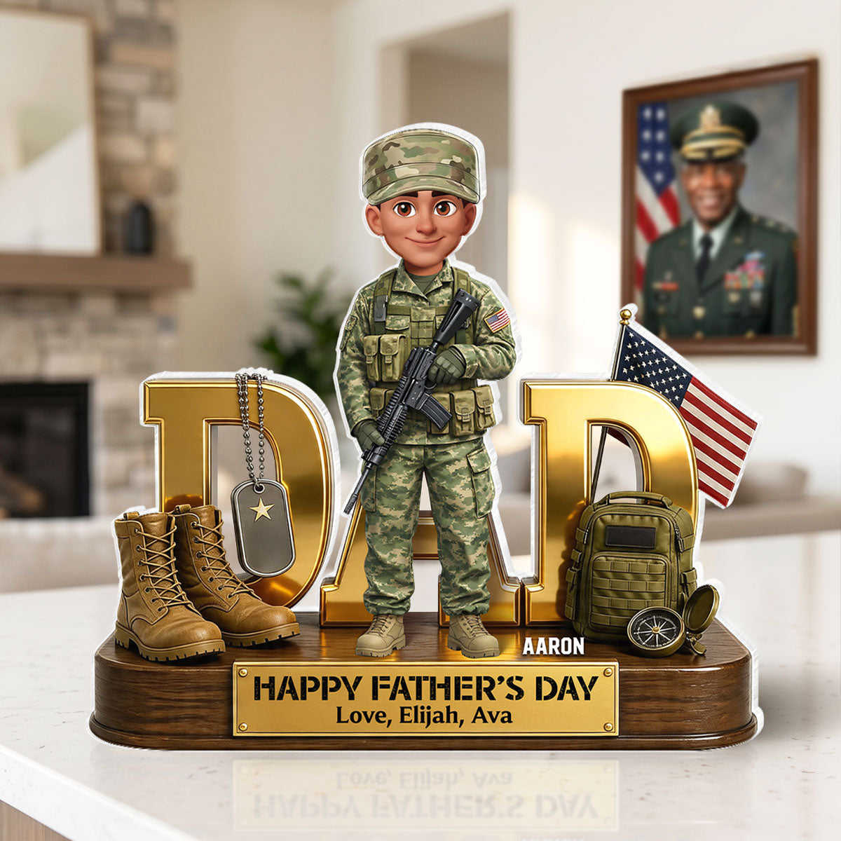 Proud American Military Armed Force Hero Dad 2D Flat - Personalized Acrylic Block Plaque -  Gift For Dad