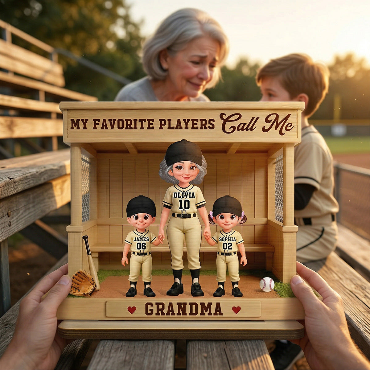 My Favorite Players Call Me Grandma Baseball Dugout - Personalized 2-Layered Wooden Plaque - Mother's Day Gift For Baseball Grandma