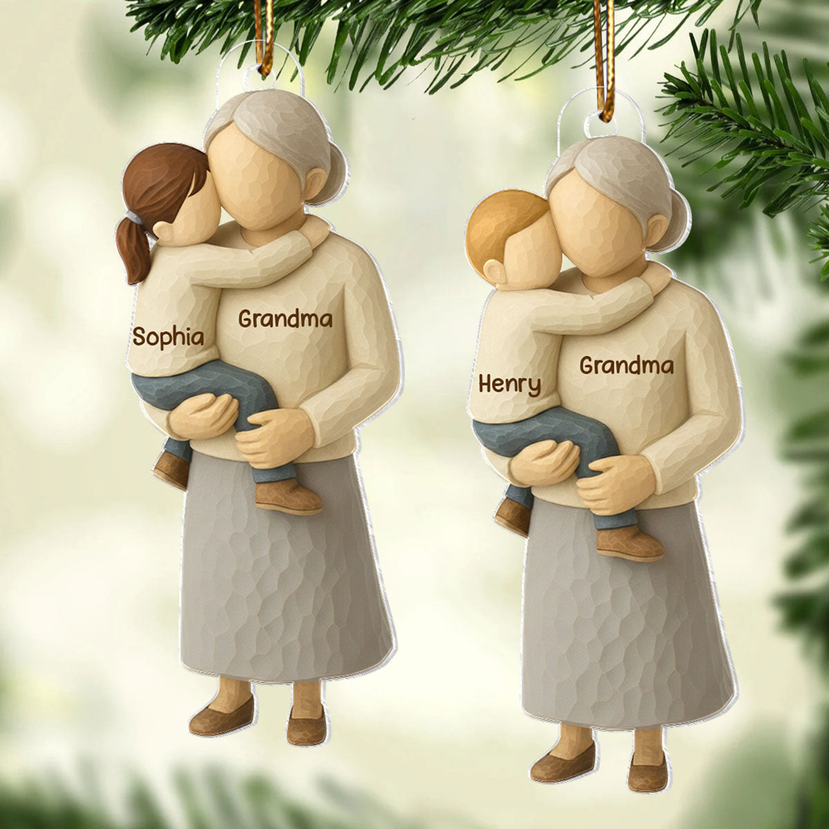 Grandma Hugging Grandkid - Personalized Acrylic Ornament - Heartwarming Christmas Gift for Grandma