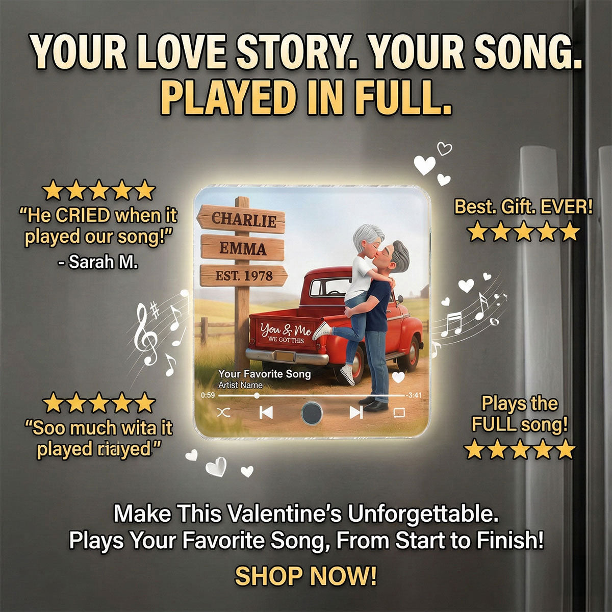 Romantic Couple Pickup Truck You & Me We Got This - Personalized Music Fridge Magnet - Valentine's Day Gift For Couple, Farmhouse Decor