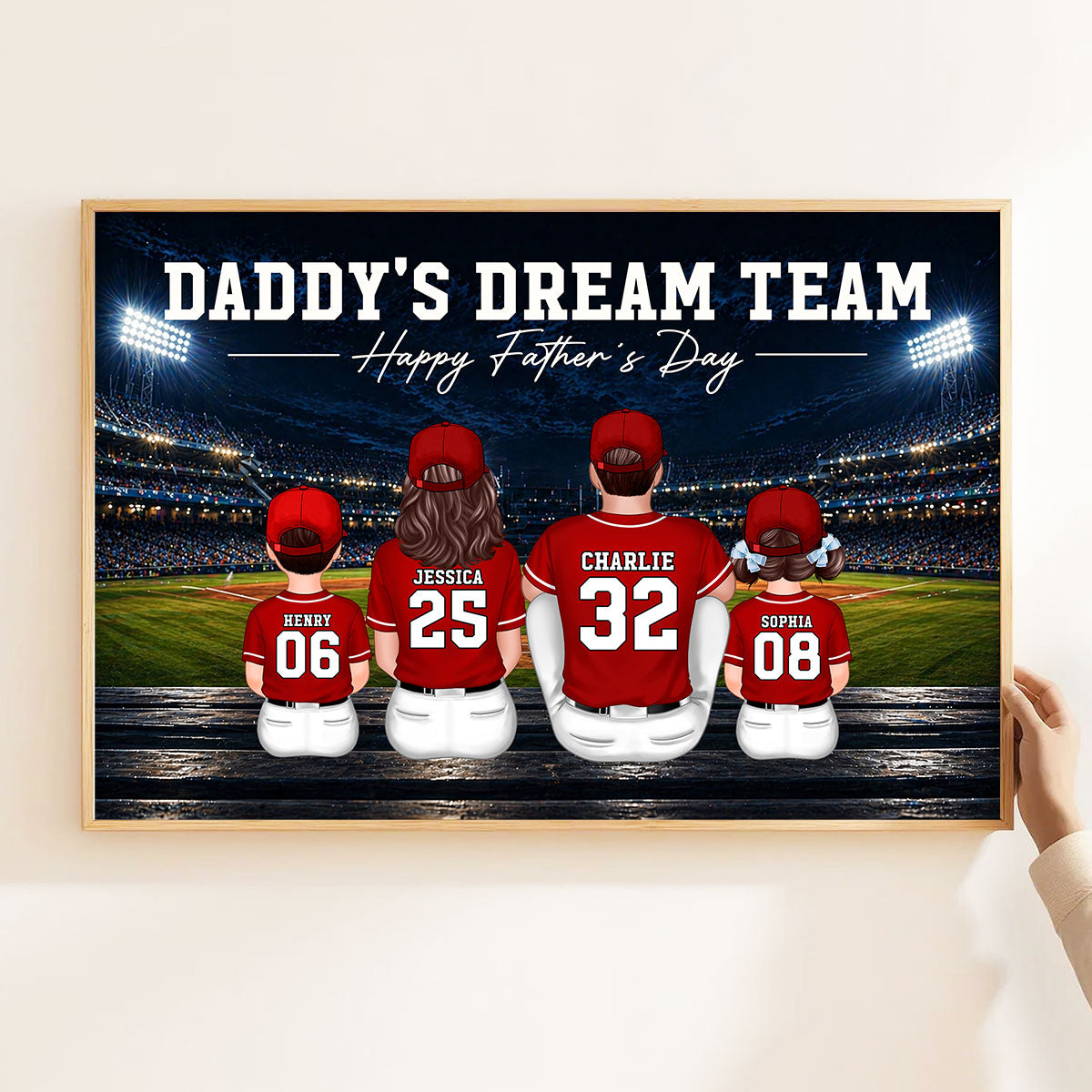 Baseball Friday Night Stadium Lights Daddy's Dream Team - Personalized Poster - Father's Day Gift For Baseball Dad, Husband