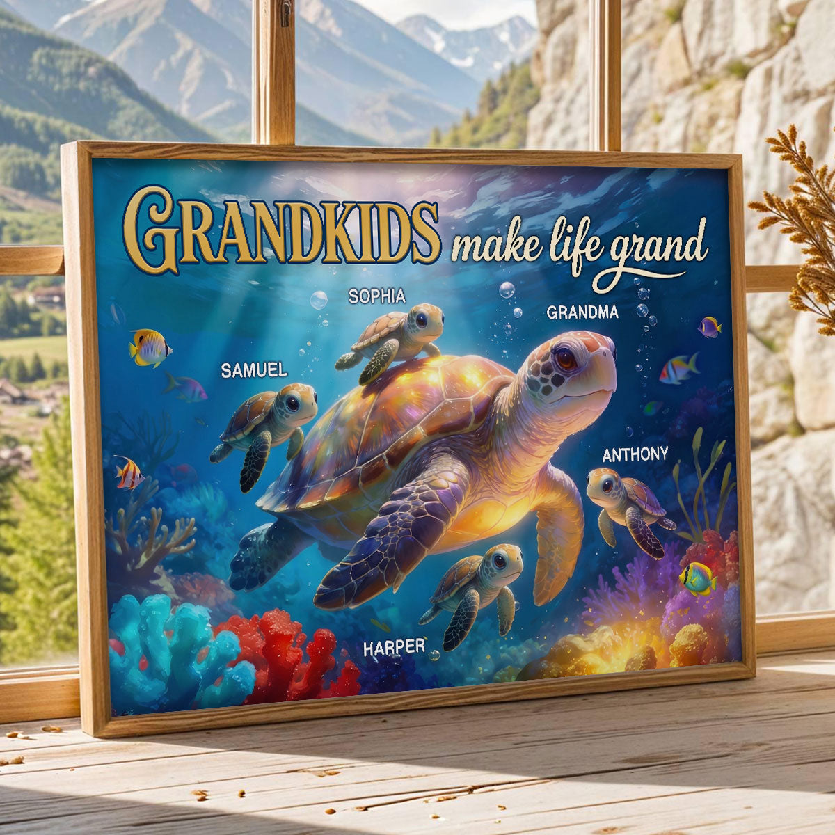 Grandma Grandkids Turtle Grandkids Make Life Grand - Personalized Poster - Mother's Day Gift For Grandma