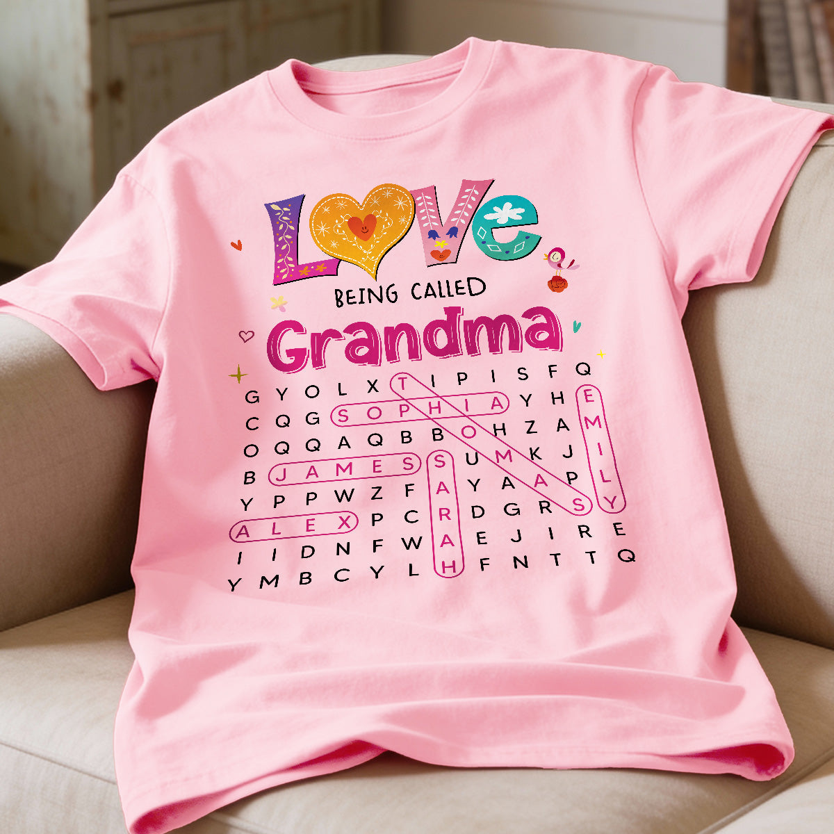Love Being Called Grandma Colorful Word Search Puzzle - Personalized Shirt - Mother's Day Gift For Grandma Mom