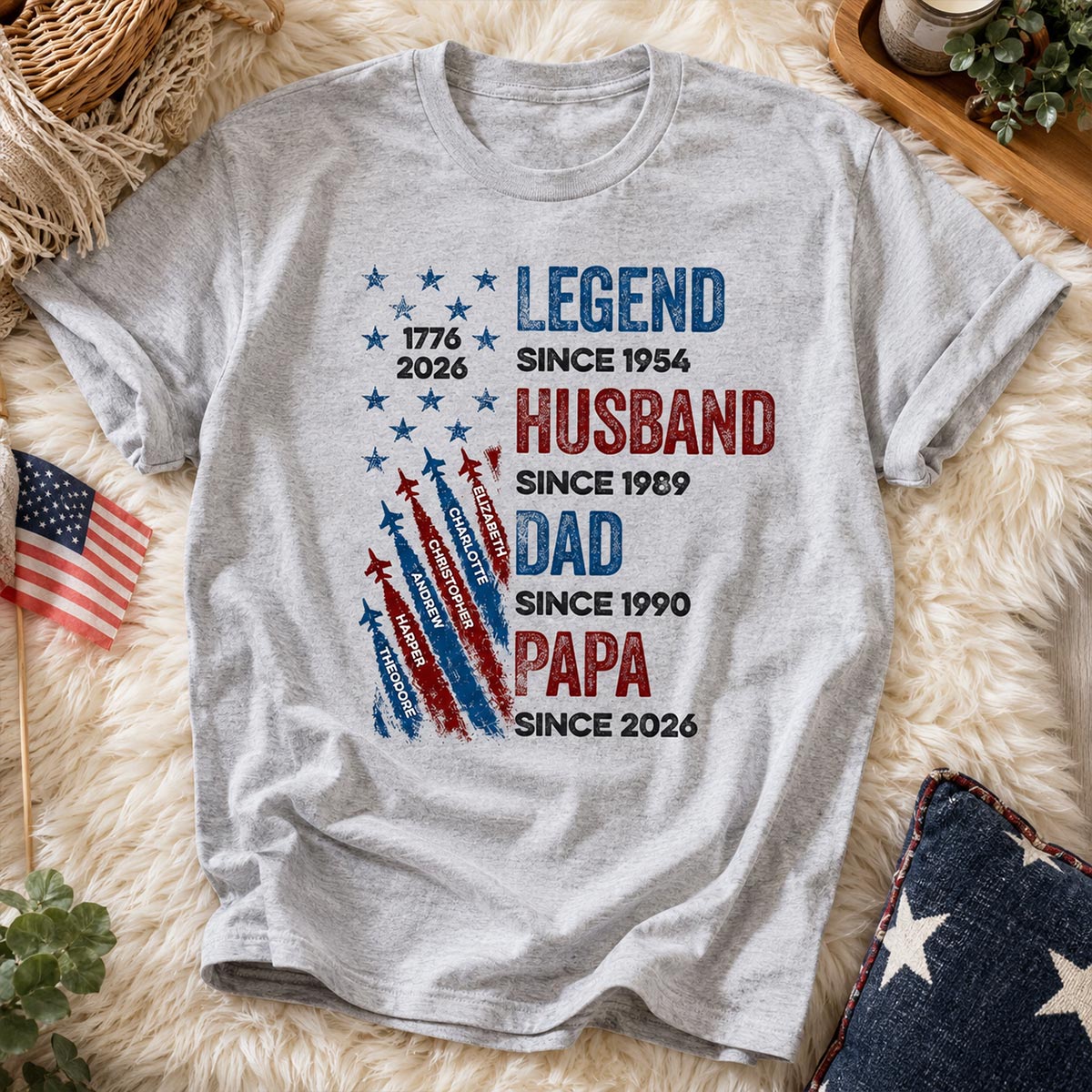 Legend Husband Dad Grandpa Custom Kid Name - Personalized Shirt - American 250th Anniversary Keepsake For Husband, Dad, Grandpa