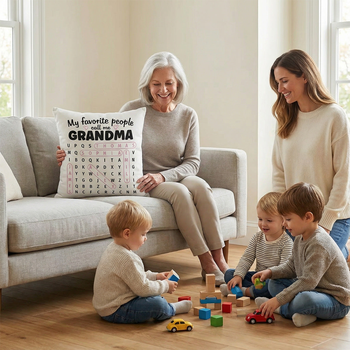 Grandma's Favorite People Word Search Puzzle - Personalized Pillow - Mother's Day Gift For Grandma Mom