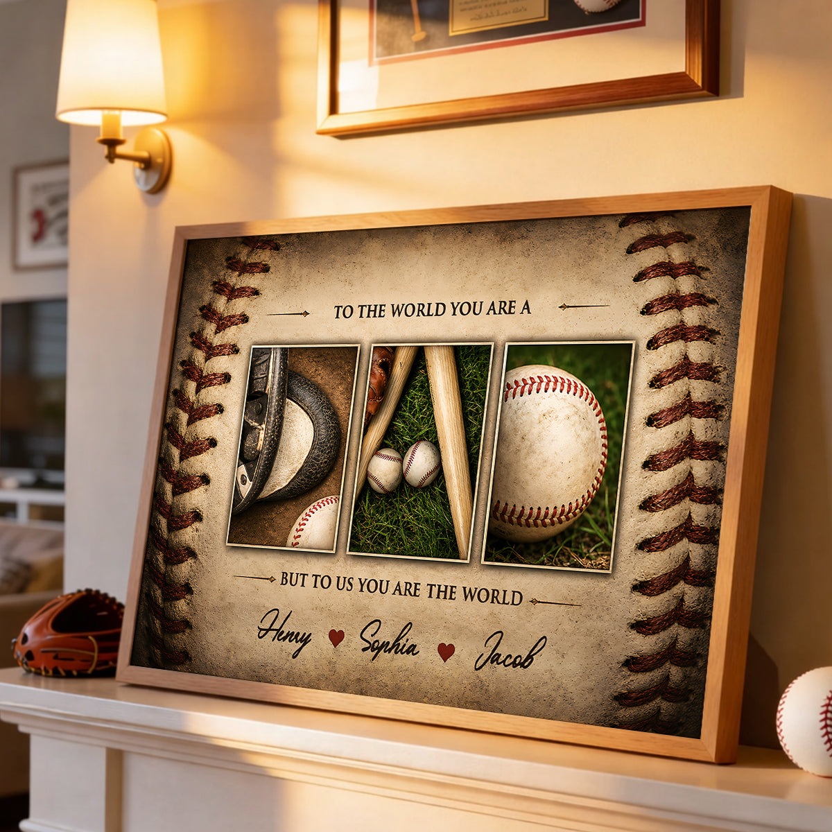 Baseball Dad to Us You Are the World - Personalized Poster - Father's Day Gift for Dad, Husband