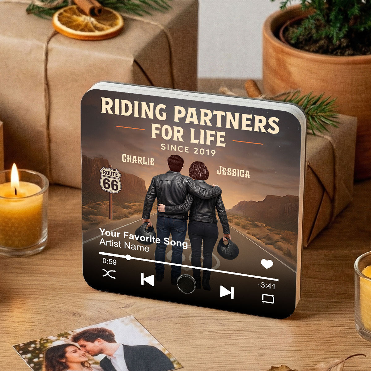 Eternal Love Back View Biker Couple Riding Partners For Life - Personalized Music Fridge Magnet - Gift For Couple, Bikers, Gift For Him, For Her