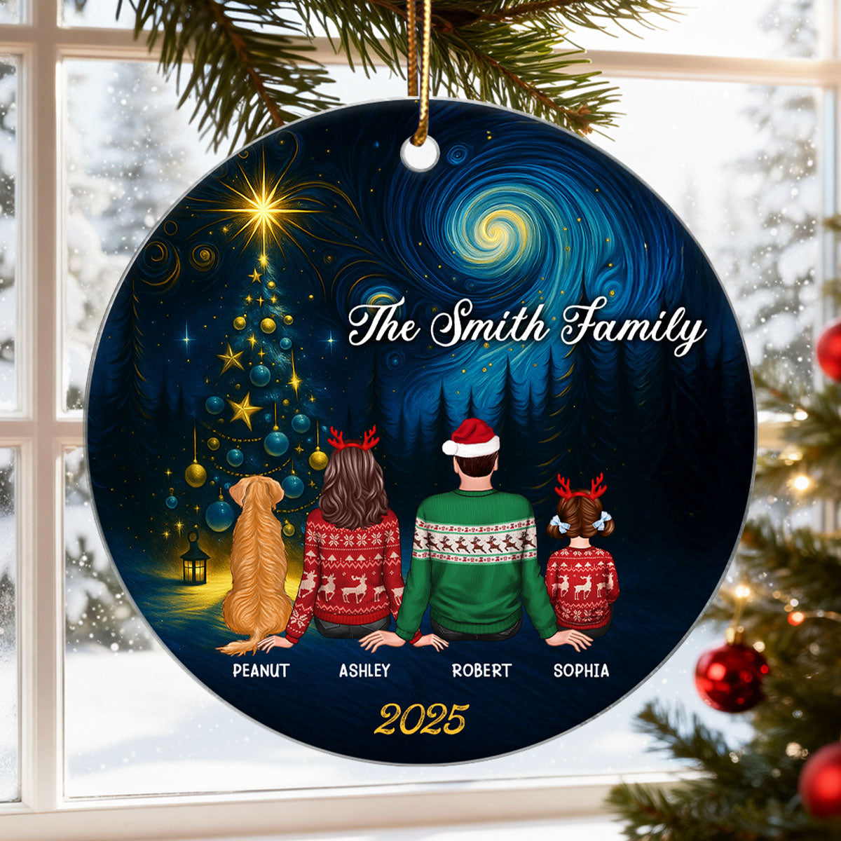 Starry Night Family - Personalized Acrylic Ornament - Unique Christmas Gift For Family