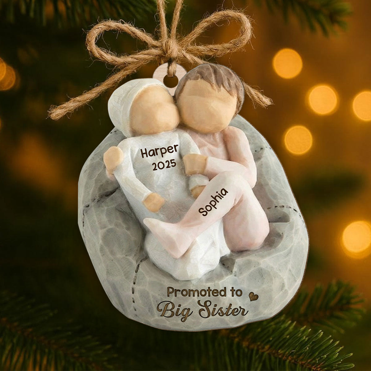 Promoted To Big Sister Big Brother - Personalized Wooden Ornament - New Big Brother, New Big Sister Gift