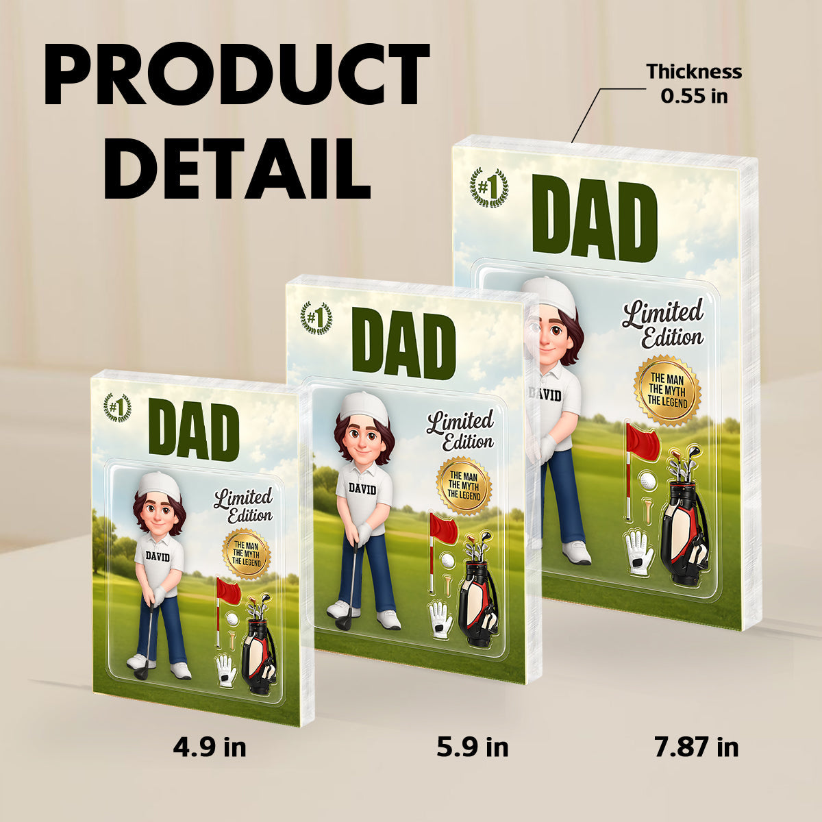 Golf Dad Toy Box Figure Limited Edition - Personalized Acrylic Block Plaque - Heartfelt Gift For Dad, Grandpa, Husband
