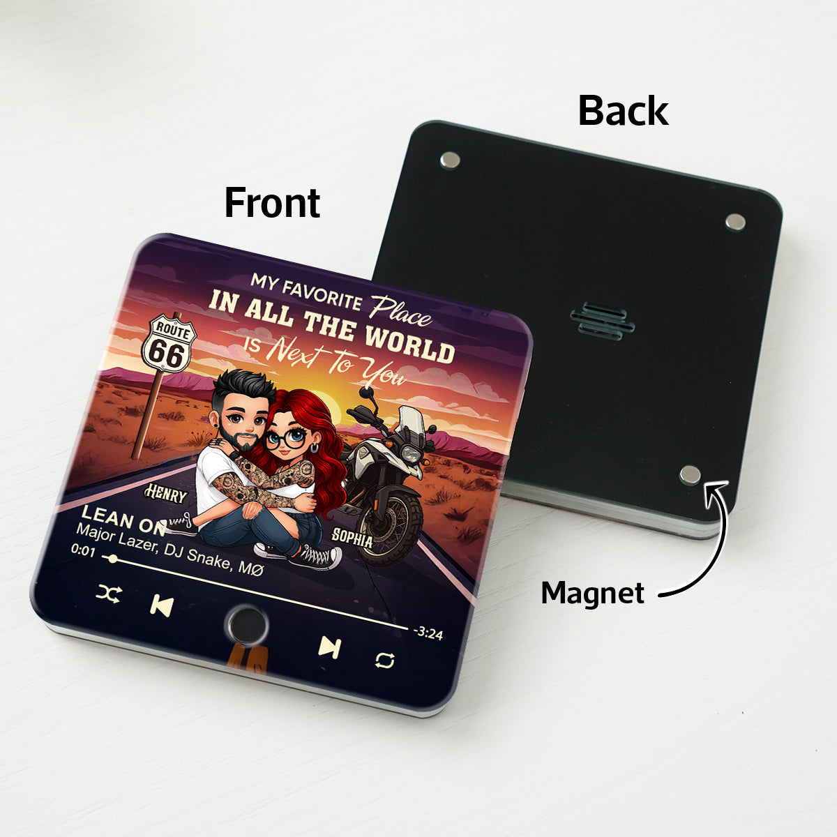 Bikers Couple Riding Partners for Life - Personalized Music Fridge Magnet - Gift for Him, Gift for Her