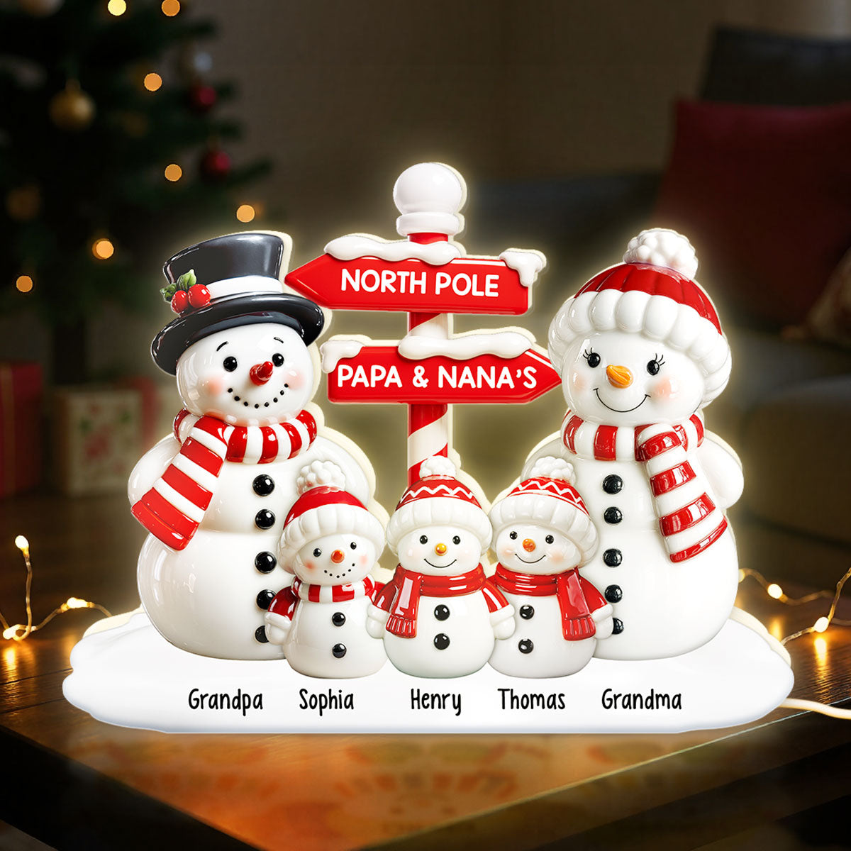 3D Effect Snowman North Pole - Personalized Light Box - Christmas Decor For Grandma, Grandpa, Family