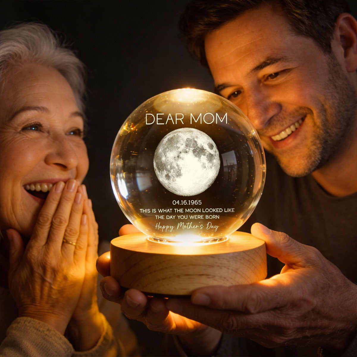 Dear Mom The Day You Were Born Custom Birth Moon Phase - Personalized Crystal Ball LED Night Light - Mother's Day Gift For Mom
