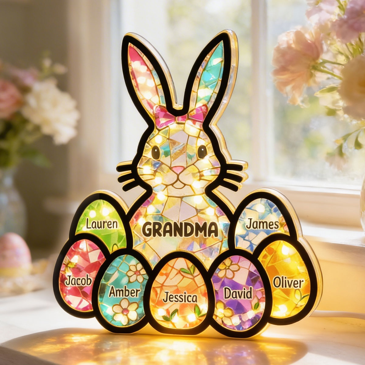 Bunny Grandma Easter Gift - Personalized Suncatcher Night Light - Easter Decor for Grandma