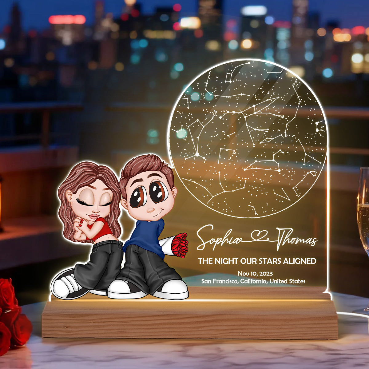 Y2K Couple Constellation Custom Star Map By Date & Location - Personalized Acrylic Plaque LED Night Light