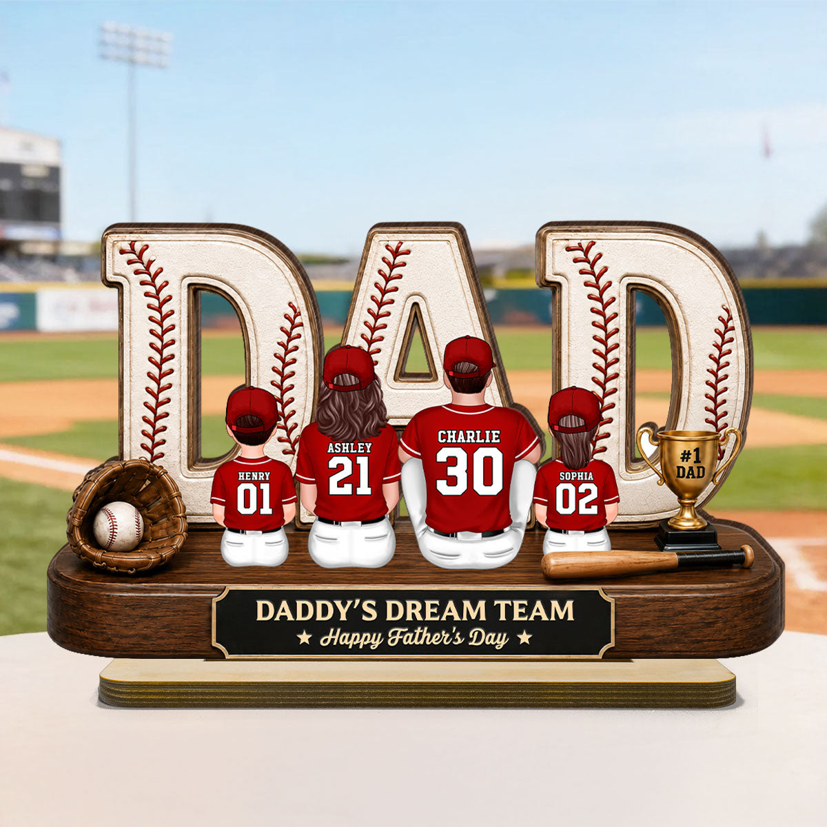 Baseball Daddy's Dream Team - Personalized 2-Layered Wooden Plaque - Unique Trending  Gift For Dad, Husband, Baseball Fans