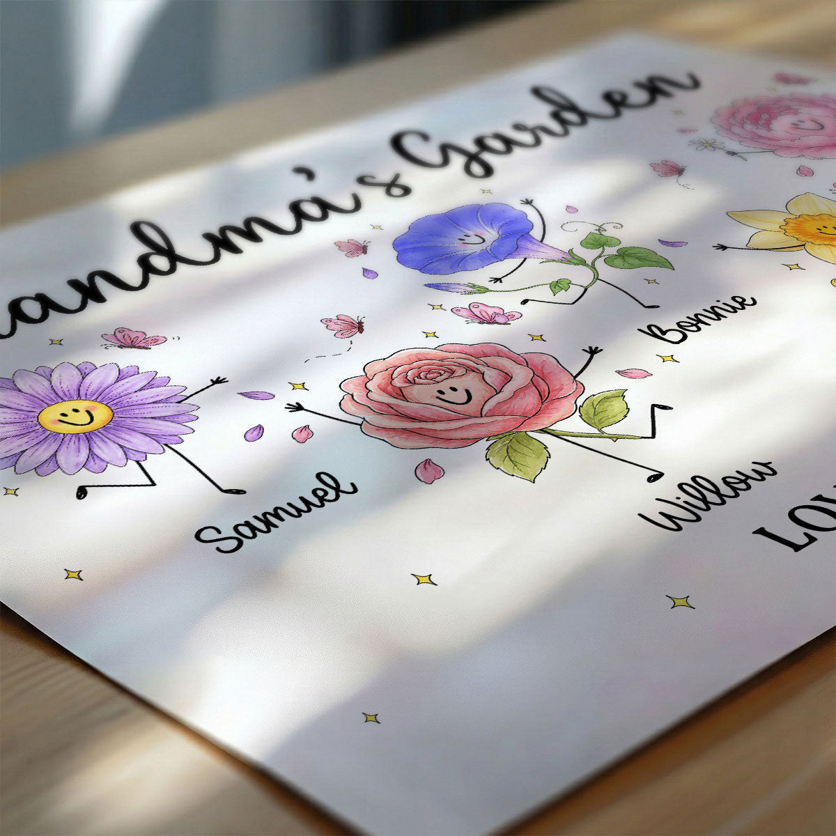 Grandma's Garden Cute Doodle Birth Month Flowers - Personalized Poster - Home Decor Gift, Birthday Gift For Grandma