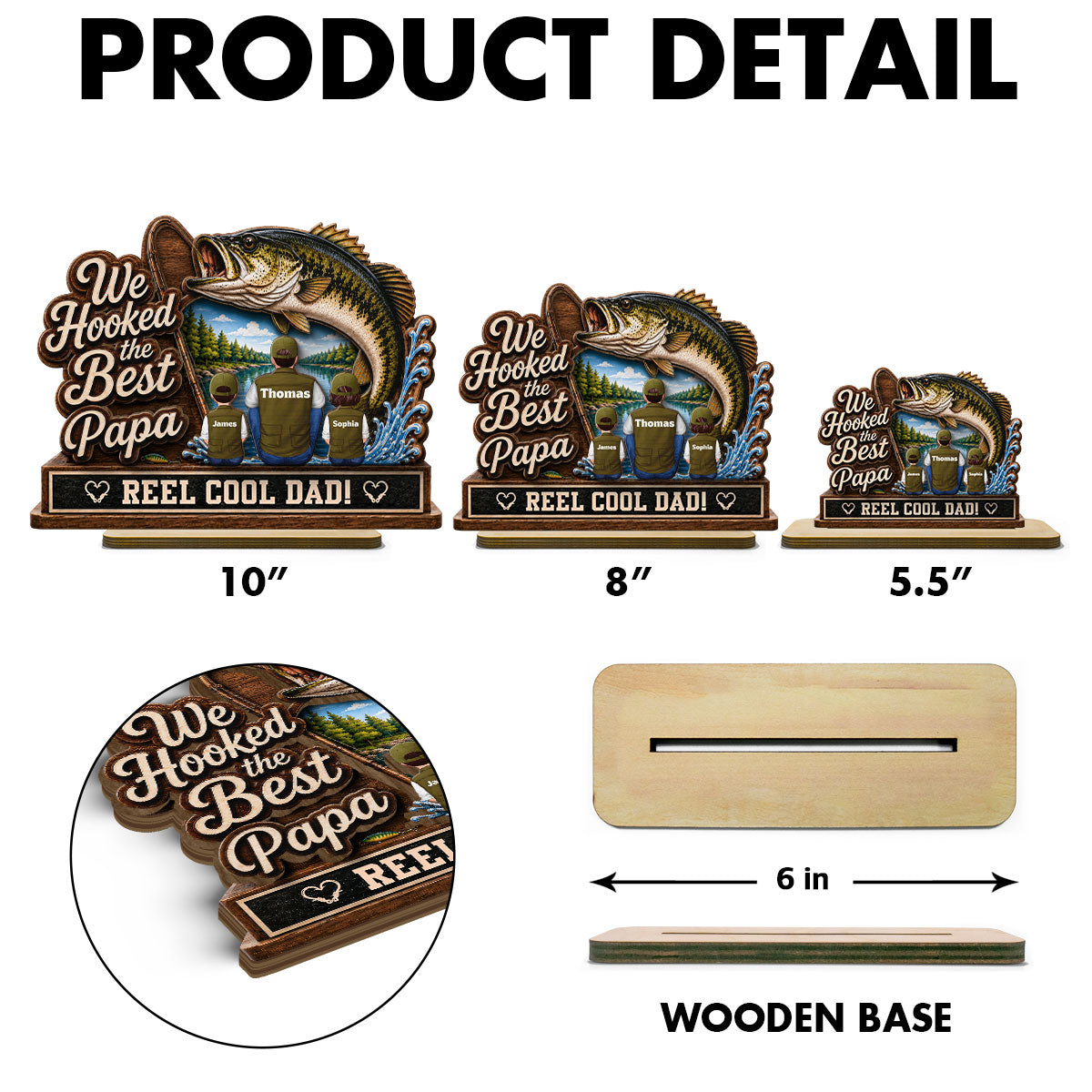 We Hooked The Best Grandpa Back View 2D Flat - Personalized 2-Layered Wooden Plaque -  Gift For Fishing Lovers