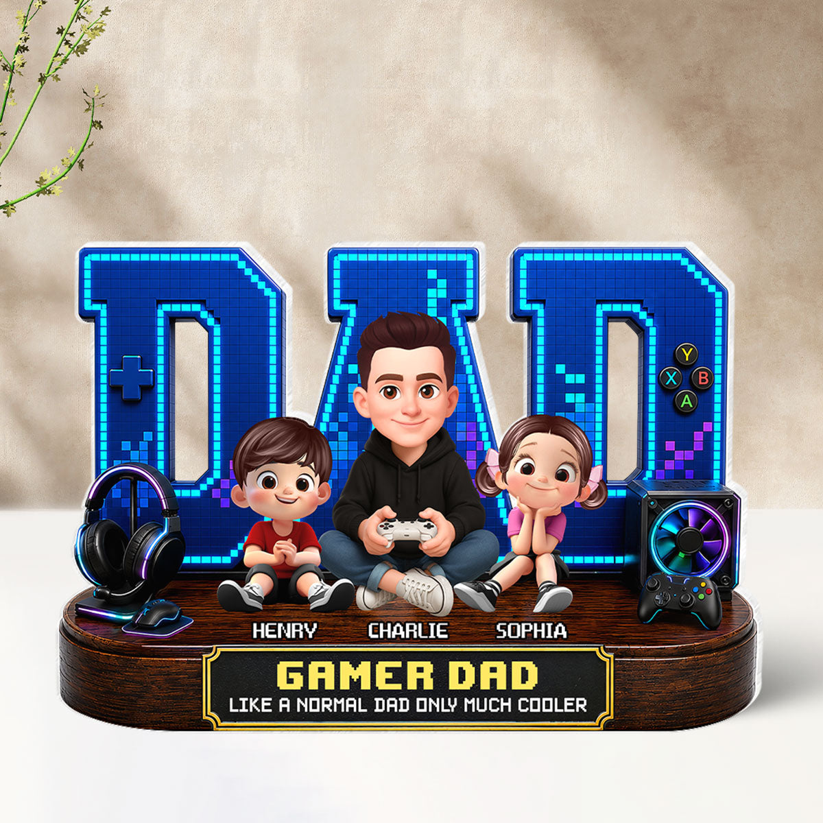 Gamer Dad Much Cooler - Personalized Acrylic Block Plaque -  Gift For Dad, Husband, Gamers