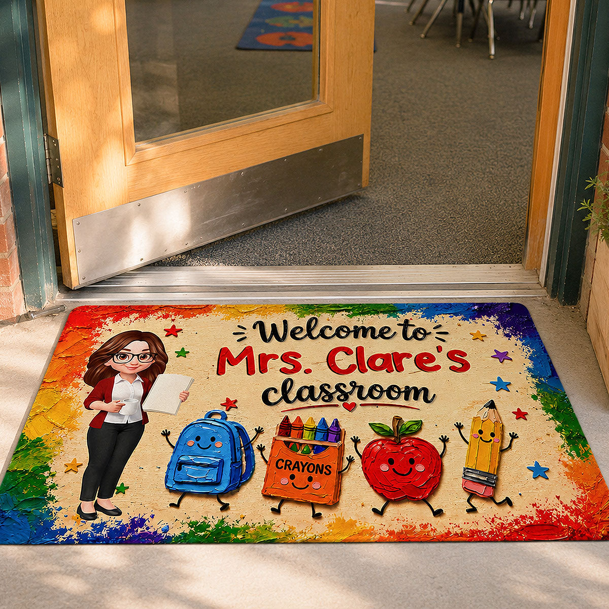 Cute Things Welcome Teacher Class Impasto Brushstroke - Personalized Doormat