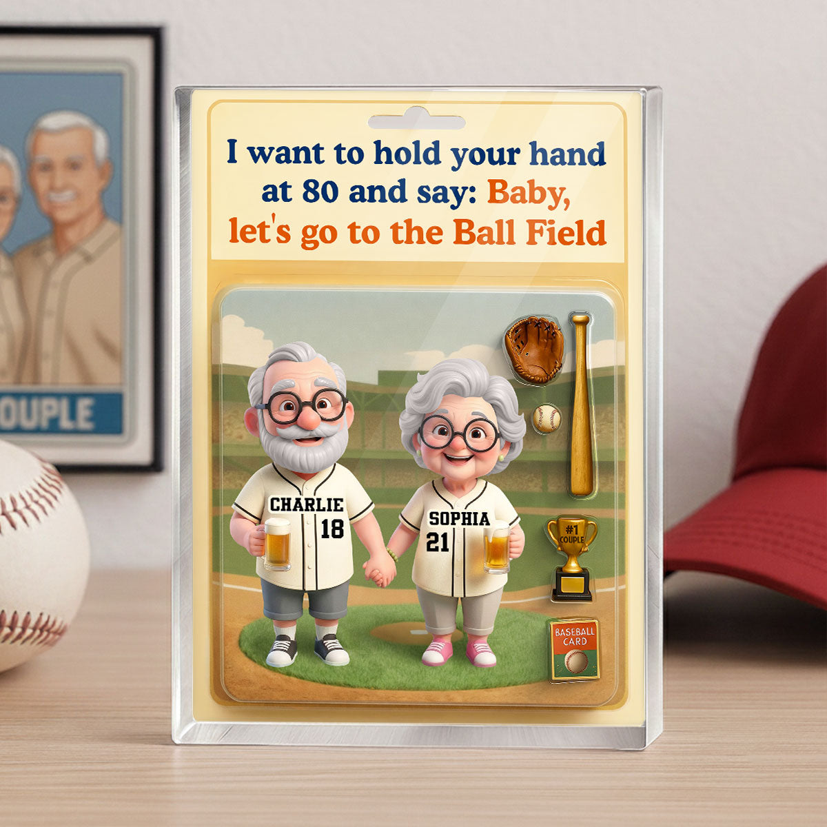 Let's Go to the Ball Field Baseball Couple Custom Figure - Personalized Acrylic Block Plaque - Heartfelt Gift for him, for her
