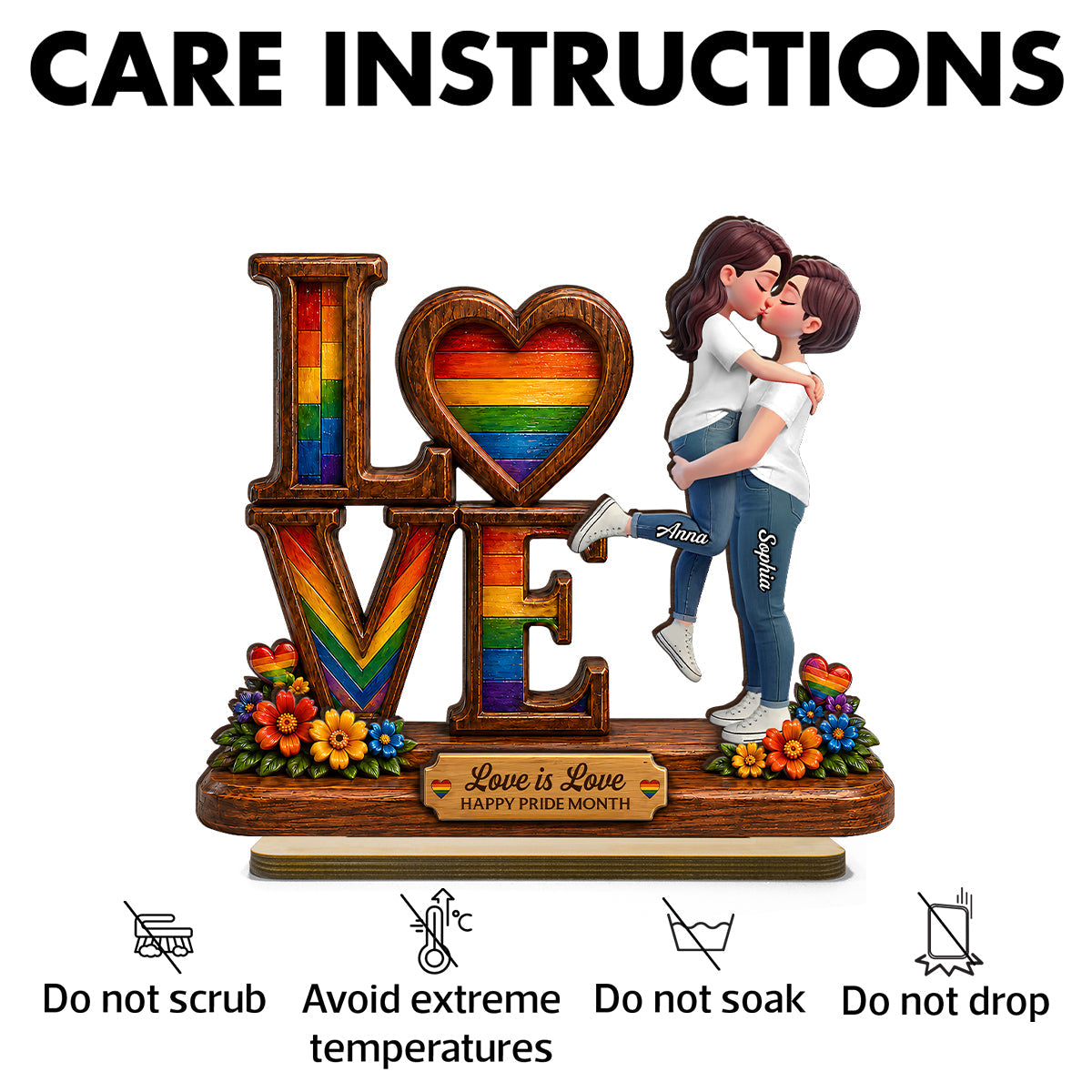 Pride Month Romantic Kissing Couple - Personalized 2-Layered Wooden Plaque - Gift For Couple, Happy Pride Month