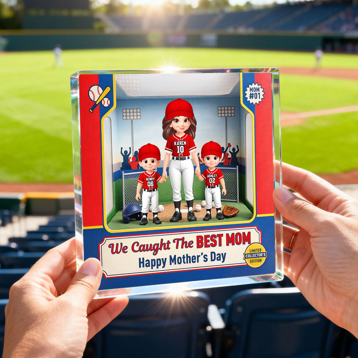 We Caught the Best Mom Baseball Field - Personalized Acrylic Block Plaque - Mother's Day Gift for Mom, Wife