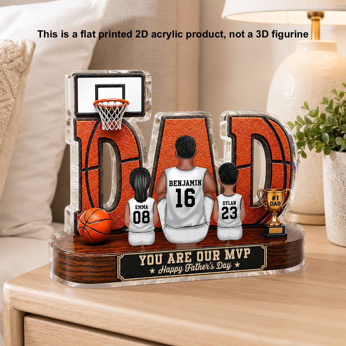 Basketball Dad Legend Daddy's Dream Team 2D Flat Printed- Personalized Acrylic Block Plaque -  Gift For Dad, Husband, Basketball Fans