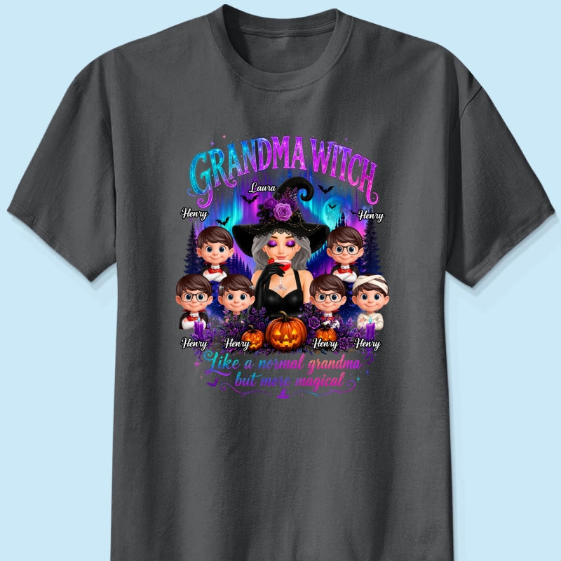 Grandma Witch More Magical Neon Light - Personalized Shirt - Trendy Halloween Tee for Grandma
