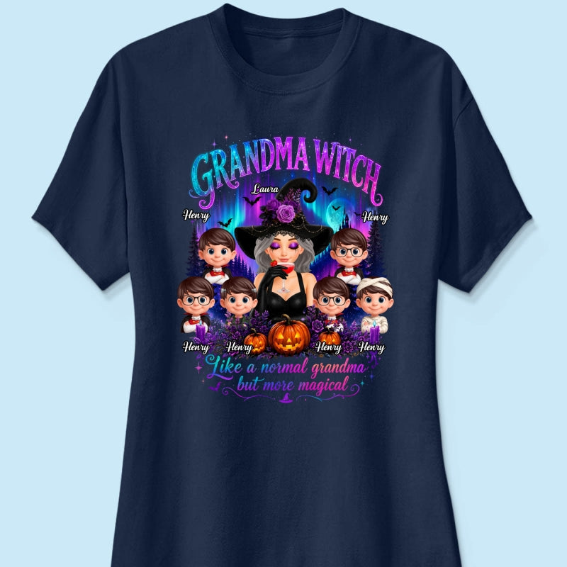Grandma Witch More Magical Neon Light - Personalized Shirt - Trendy Halloween Tee for Grandma