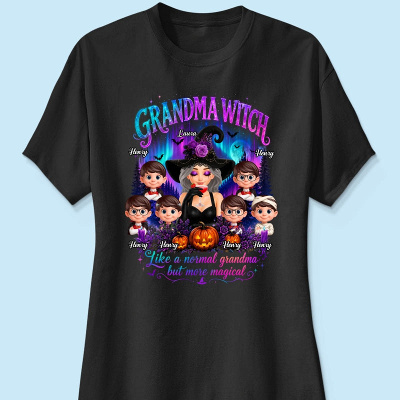 Grandma Witch More Magical Neon Light - Personalized Shirt - Trendy Halloween Tee for Grandma