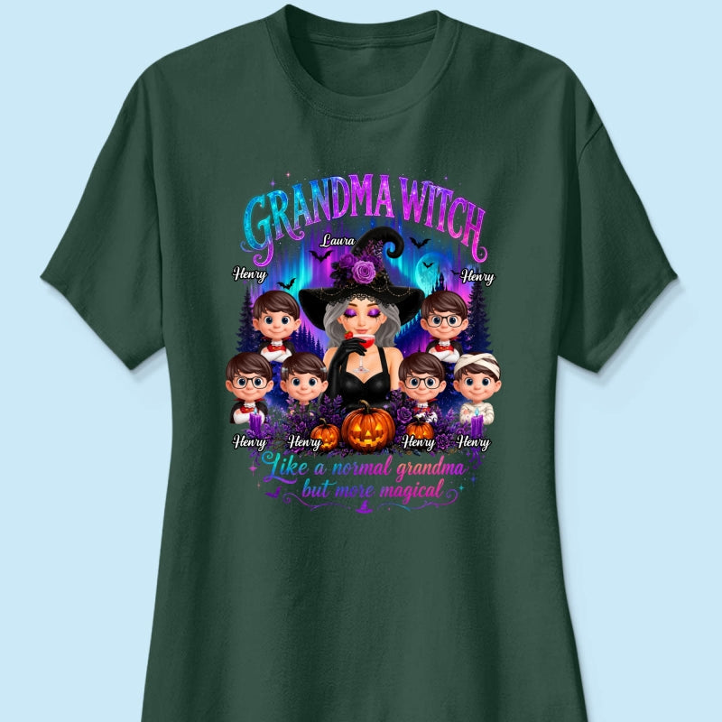 Grandma Witch More Magical Neon Light - Personalized Shirt - Trendy Halloween Tee for Grandma