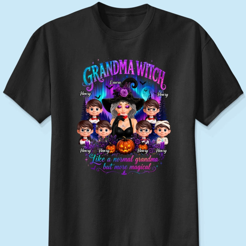 Grandma Witch More Magical Neon Light - Personalized Shirt - Trendy Halloween Tee for Grandma